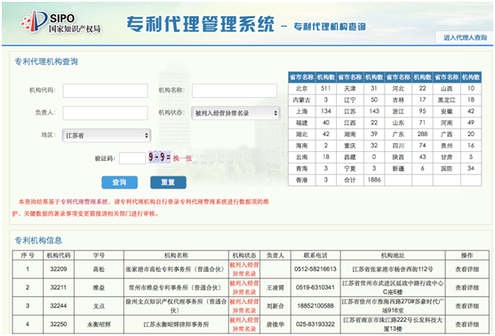 查詢江蘇省的被列入經(jīng)營異常名錄的代理機構(gòu)